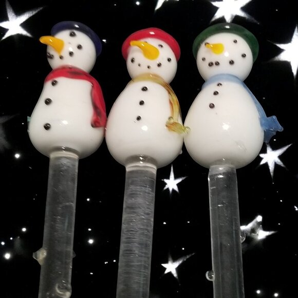 Glass Swizzle Sticks Set-6 Frosty Snowman Holiday's Barware Collection Boston - Picture 7 of 12